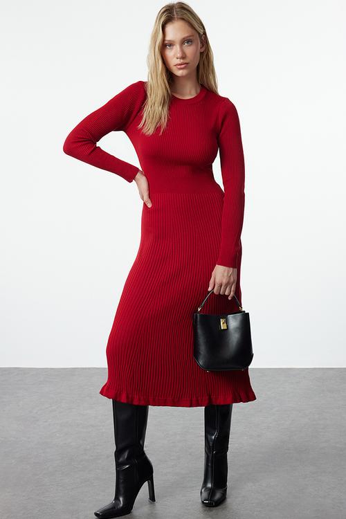 Midi Knit Dress - Red
