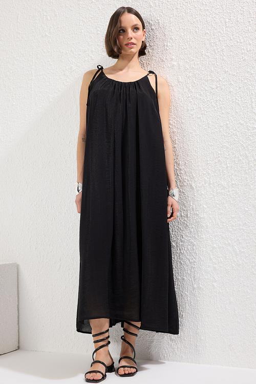 Maxi Drapey Woven Dress - Black