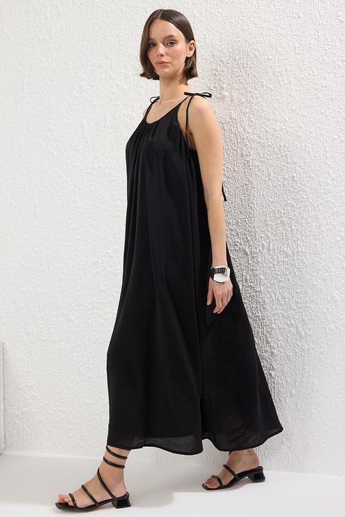 Maxi Drapey Woven Dress - Black