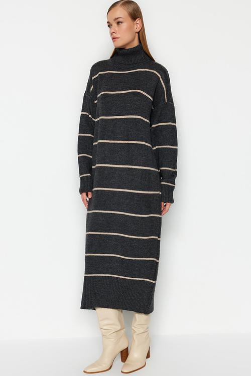 Maxi Straight Cut Knitwear Dress - Dark Grey