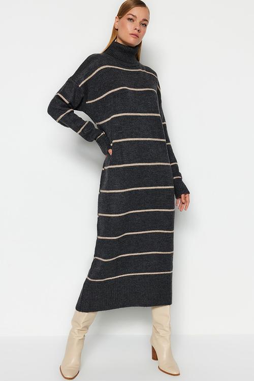 Maxi Straight Cut Knitwear Dress - Dark Grey