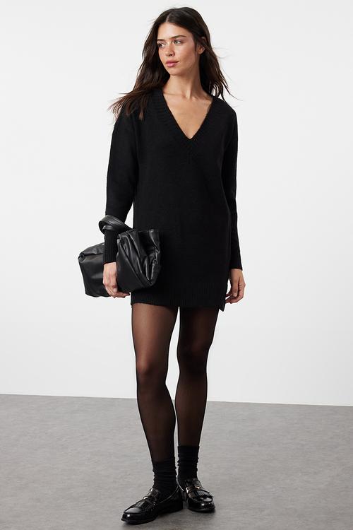 Mini Straight Cut Knitwear Dress - Black