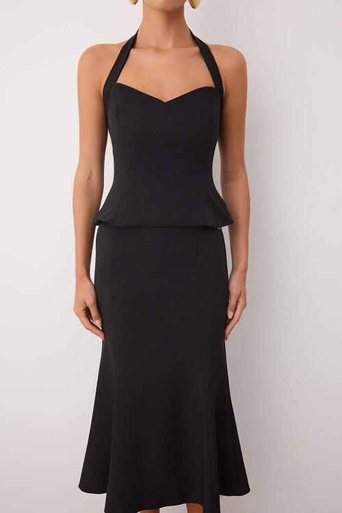 Midi Woven Sweetheart  Dress - Black