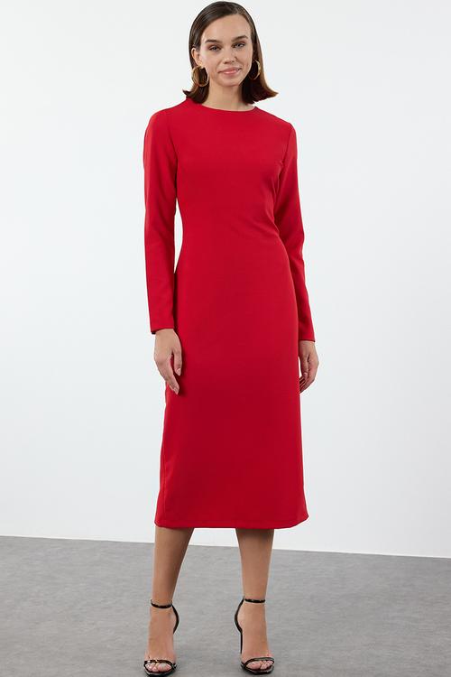 Midi Pencil Woven Dress - Red