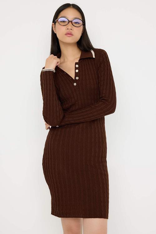 Mini Bodycon Knitwear BTN  Dress - Brown