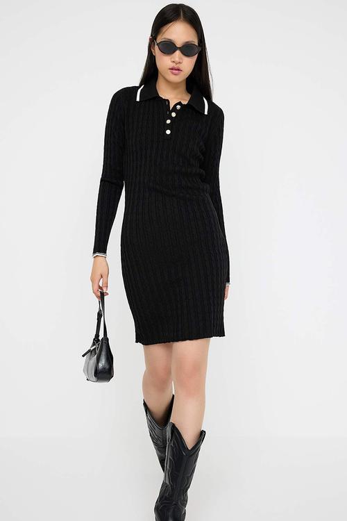 Mini Bodycon Knitwear BTN  Dress - Black