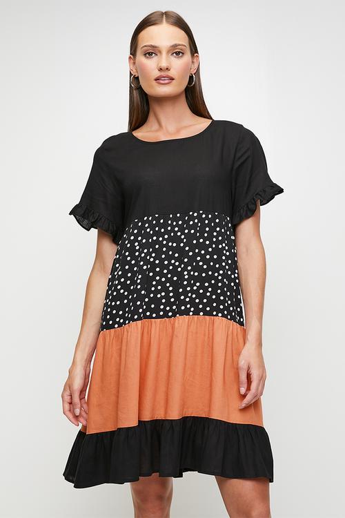 S/S With Flutter Babydoll Mini Dress With Tiers - Multi 