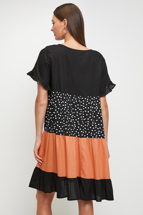 S/S With Flutter Babydoll Mini Dress With Tiers - Multi 