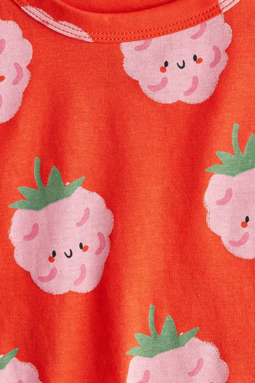 Printed jersey top - bright red raspberries
