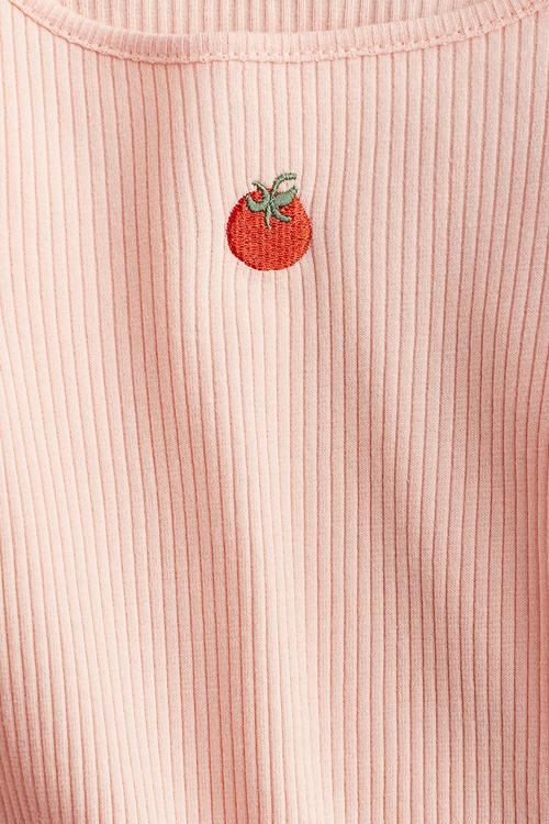 Flounced cotton jersey top - light peach tomato