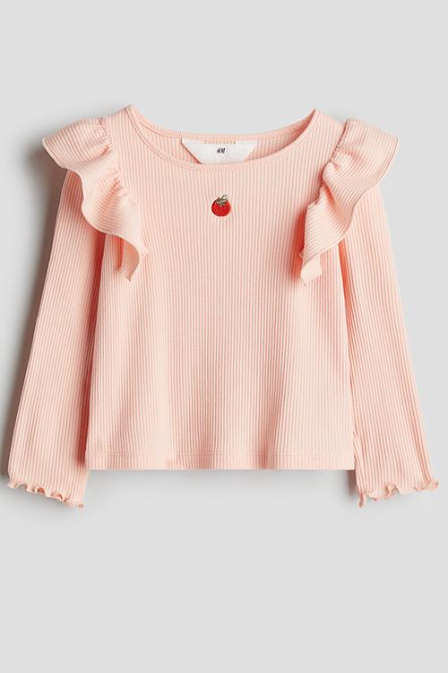 Flounced cotton jersey top - light peach tomato
