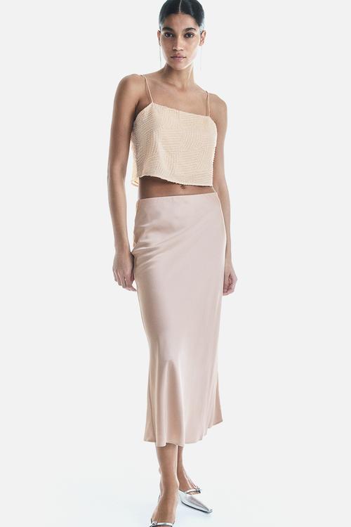 Satin slip skirt - light beige