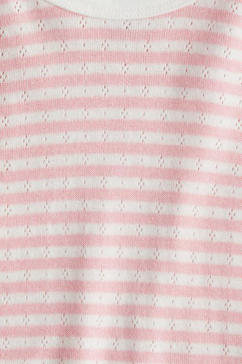 Short-sleeved pointelle jersey top - light pink striped