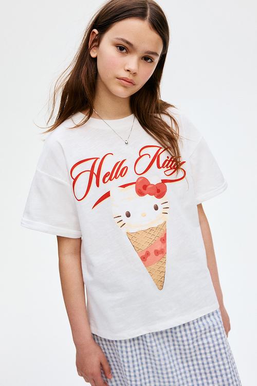 Oversized printed T-shirt - white/hello kitty