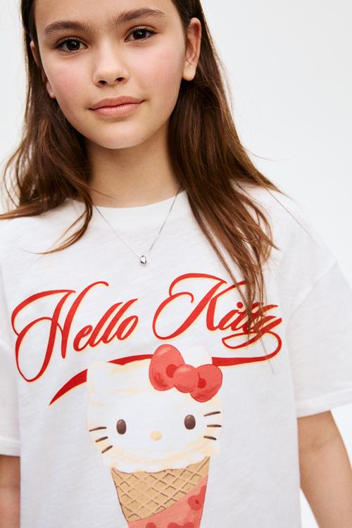 Oversized printed T-shirt - white/hello kitty