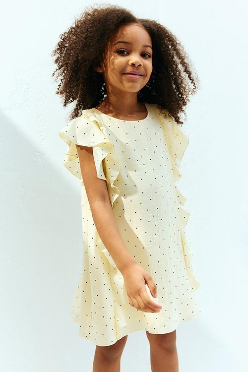 Frill-detail dress - light yellow spotted