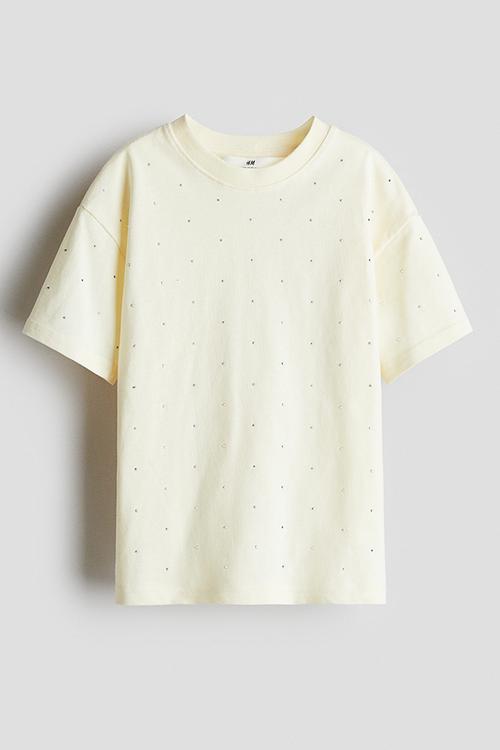 Rhinestone-embellished T-shirt - light yellow