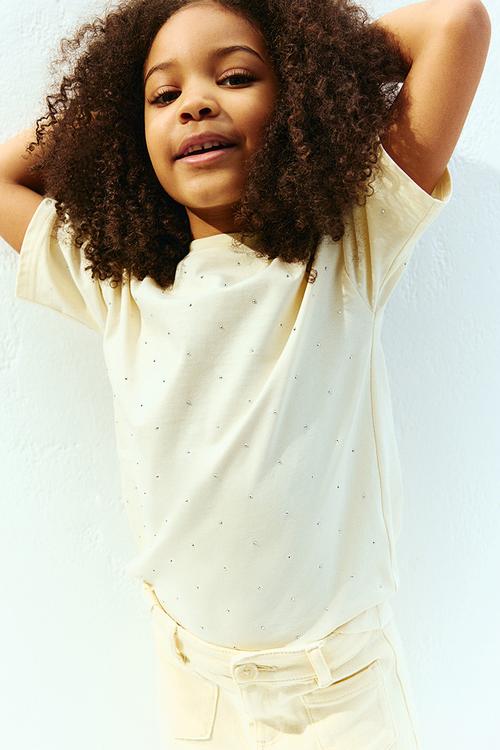 Rhinestone-embellished T-shirt - light yellow