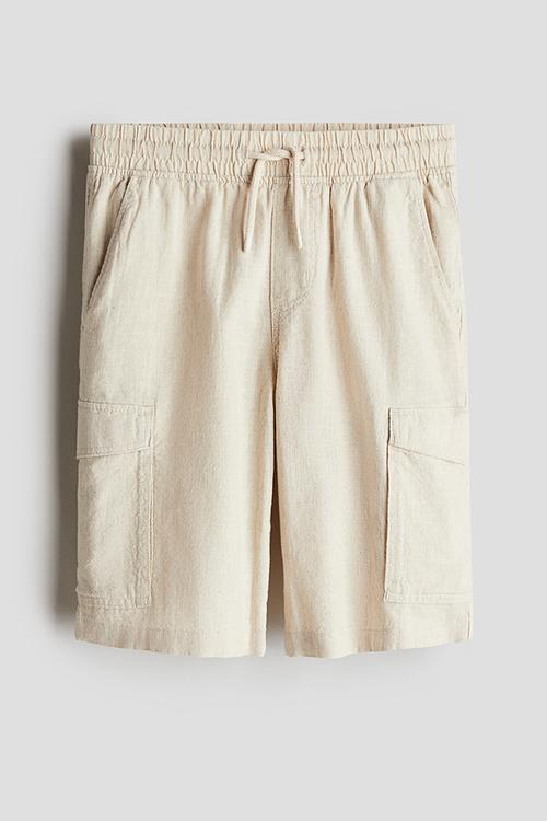 Linen-blend cargo shorts - light beige