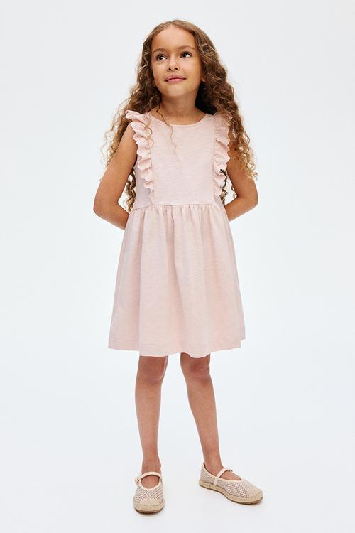 Frill-trimmed cotton dress - light pink