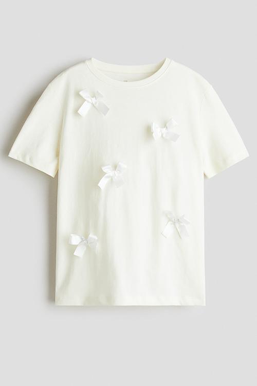 Motif-detail T-shirt - cream/bows