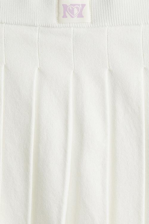 Pleated fine-knit skirt - white