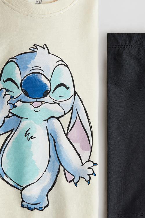 2-piece printed set -light yellow/lilo & stitch