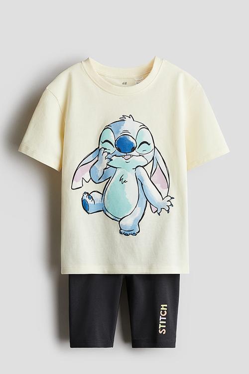 2-piece printed set -light yellow/lilo & stitch