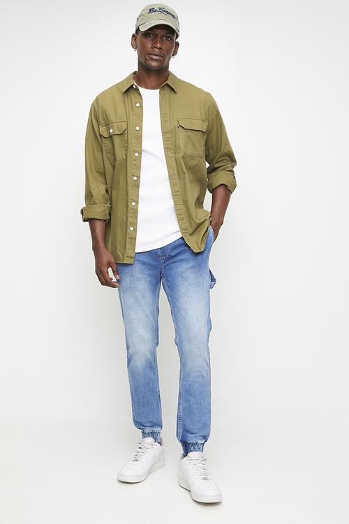 Cuffed Carpenter Denim Jean - Light Blue Long Length