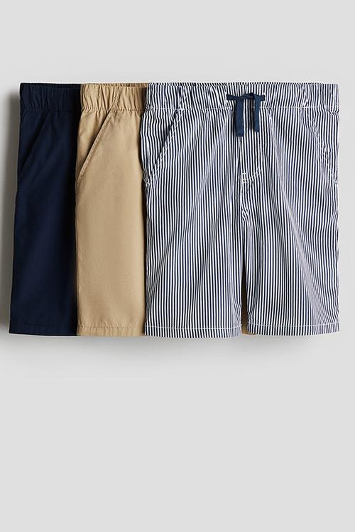 3-pack cotton shorts - blue
