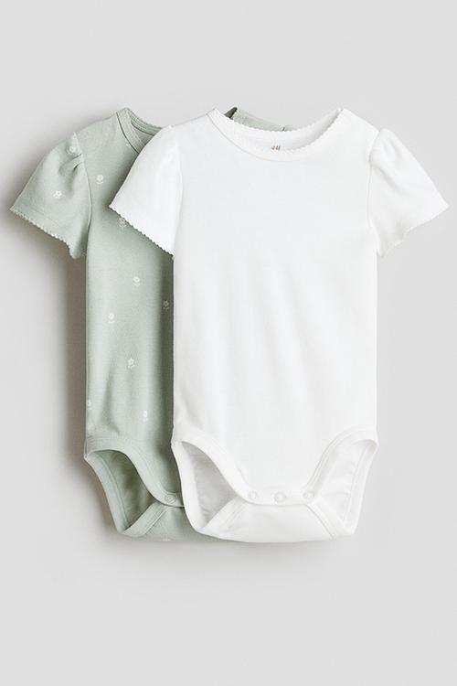 2-pack short-sleeved bodysuits -  light green/floral 