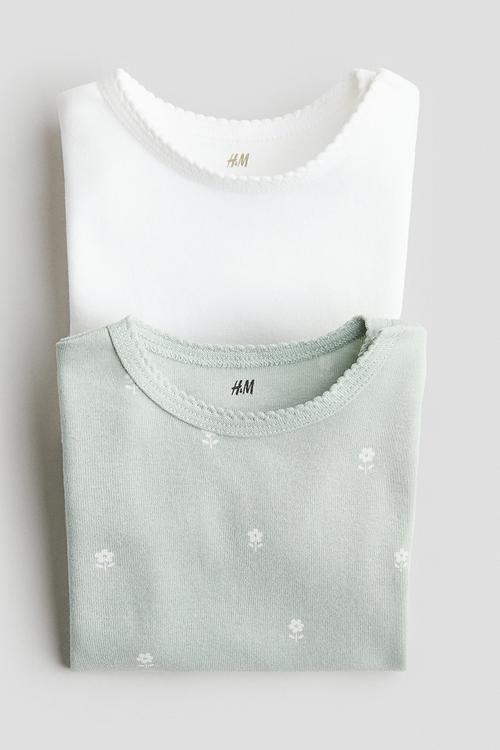 2-pack short-sleeved bodysuits -  light green/floral 