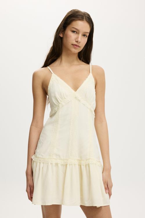 Emme lace trim mini dress - honey cream