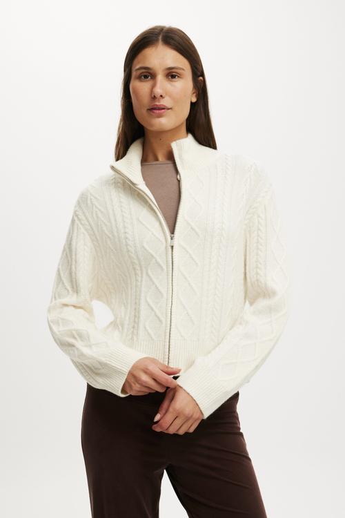 Cable knit bomber - porcelain cable