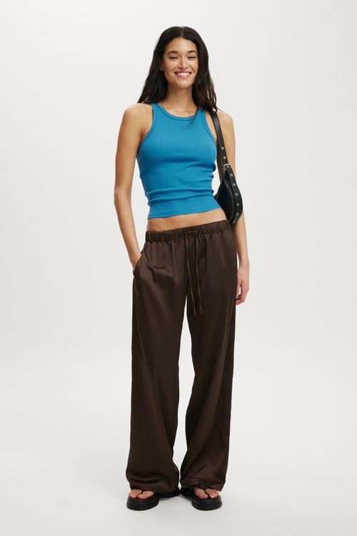 Low waist satin pant - rich mocha