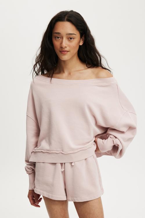 Off shoulder sweatshirt - washed spellbound pink spray