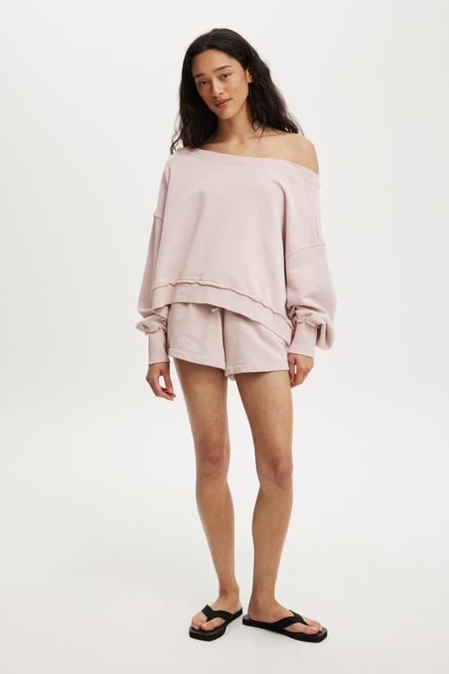 Off shoulder sweatshirt - washed spellbound pink spray