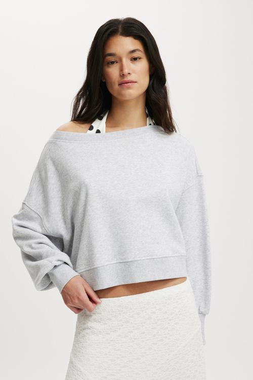 Off shoulder sweatshirt - soft grey marle