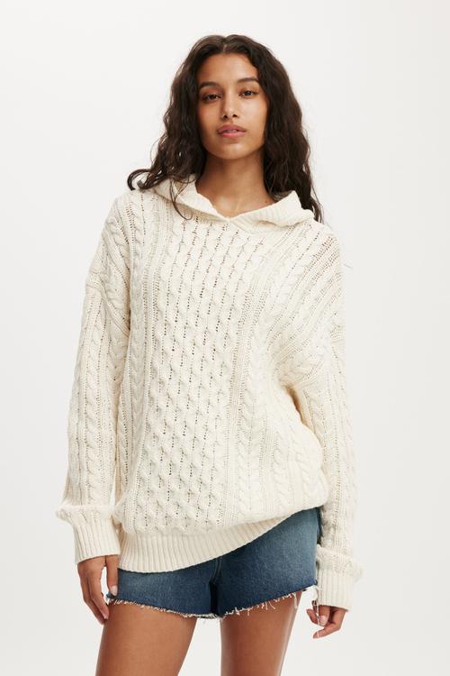 Oversized cable hoody - porcelain