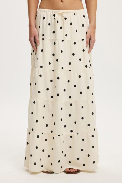 Haven multi tiered maxi skirt - sami polka dot gardenia