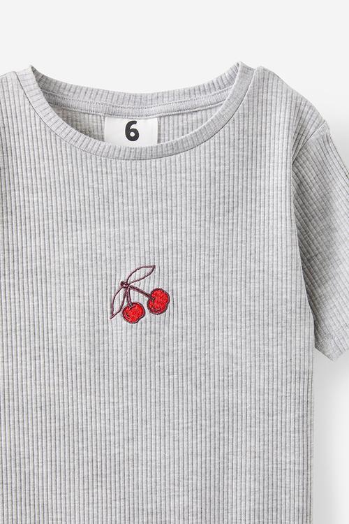 Raya Baby Tee - Grey Marle/Cherry