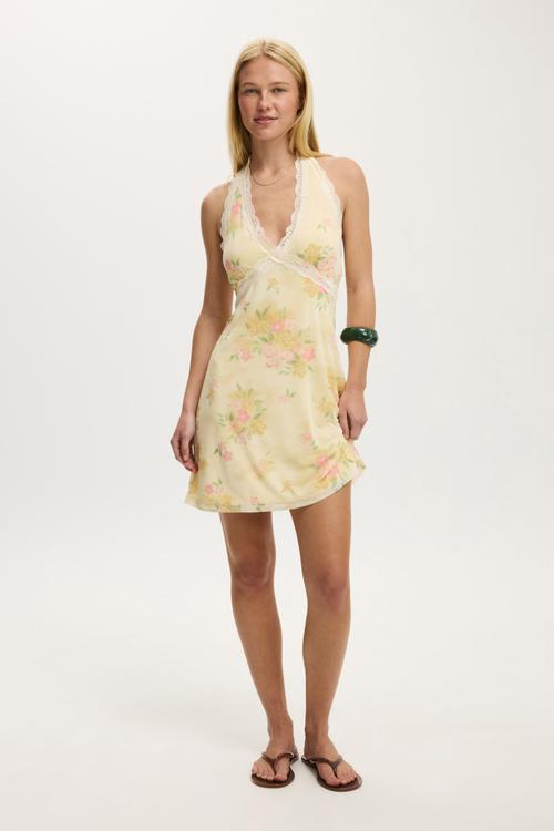 Gigi halter mini dress - layla floral honey cream