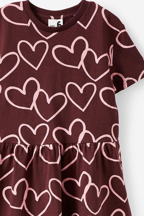 Willow Short Sleeve Dress - Bordeaux/Marshmallow Heart