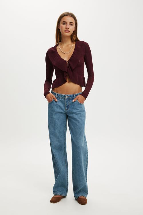Ruffle knit cardi - sour cherry