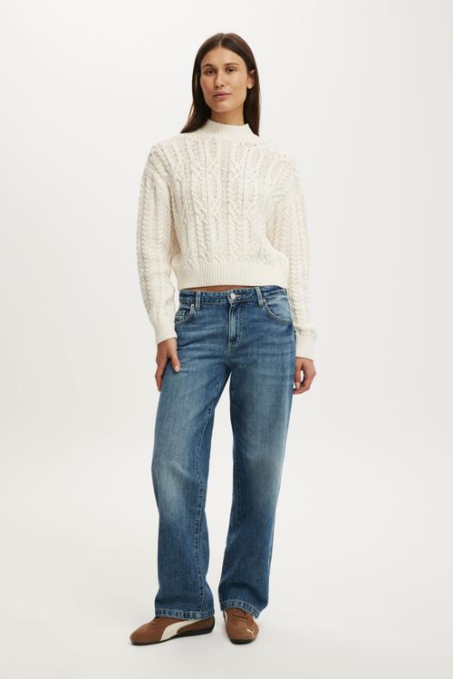 Boxy Mock Neck Knit Sweater - porcelain