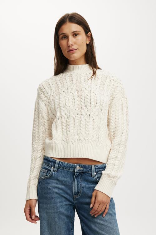 Boxy Mock Neck Knit Sweater - porcelain