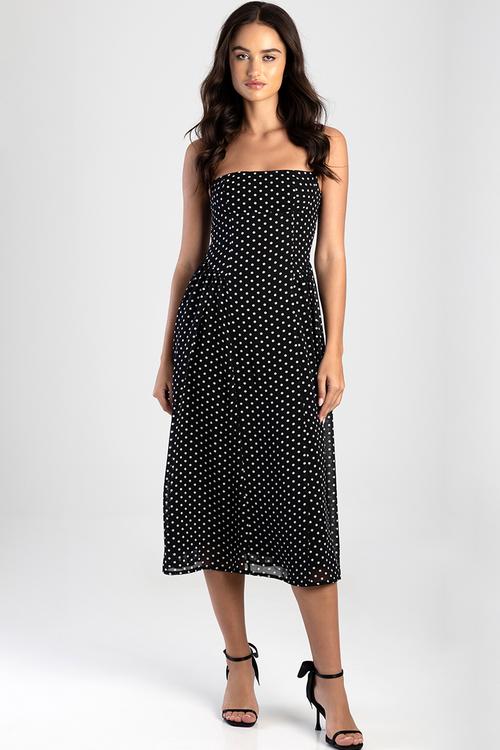 One Of A Kind Midi Dress With An Underbust Cutline And Gauging - Black