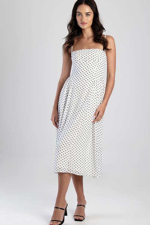 One Of A Kind Midi Dress With An Underbust Cutline And Gauging - Off White