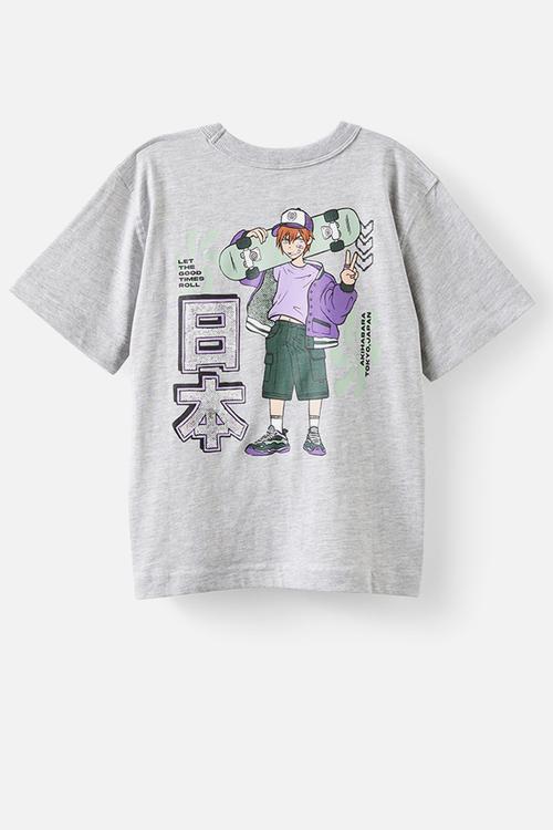 Jonny Short Sleeve Graphic Print Tee - Grey Marle/Skate Play