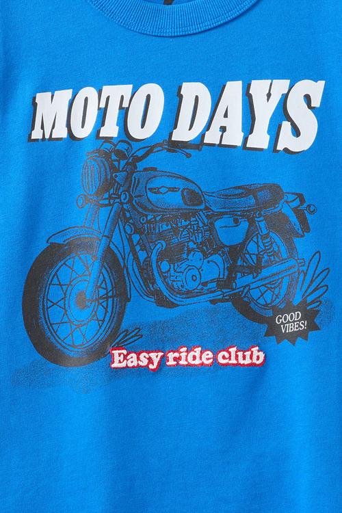 Jonny Short Sleeve Graphic Print Tee - Harbour Blue/Moto Days